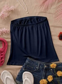 INAWLY Plus Size Women's Solid Color Summer Casual Strapless Sleeveless Top