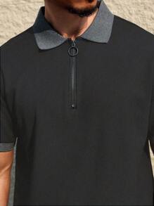 Manfinity Homme 男士两件套撞色短袖 Polo 衫和短裤休闲套装 - 灰色 - 查看 5