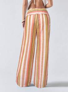 LYSMO Women's Striped Tie-Up Patchwork Long Pants,Cargo Pants