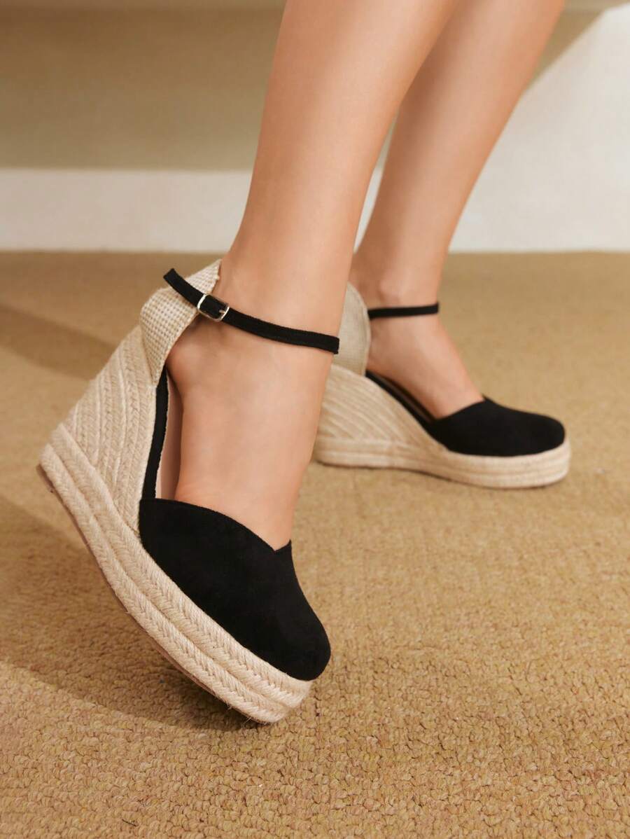 Styleloop Giày sandal đế xuồng đế xuồng đính đá màu nâu đính tua rua thời trang dành cho nữ - màu đen - Xem 1