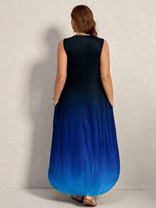 Comfylo Vestido de tirantes casual de mujer talla grande con cuello redondo y degradado de color, vestido de invitada de boda, vestido de playa de verano, conjunto de primavera para mujer, vestido de verano, atuendo de vacaciones, vestido casual de mujer