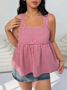 Solflare Plus Size Plaid Shirt With Bowknot Back Decor, Suitable For Daily Wear, Outings, Dates, Casual