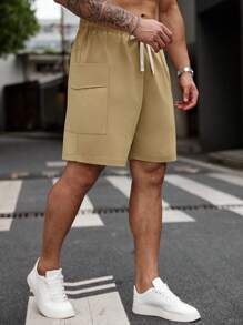 Manfinity Homme Quần short mùa hè cỡ lớn cho nam, thiết kế có túi và dây rút - Màu Khaki - Xem 5