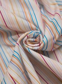 TRNVIE 条纹腰部收紧休闲优雅女士条纹短袖衬衫，粉色 - 彩色 - 查看 6