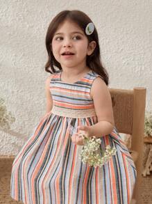 Blossori Adorable Casual Striped Sleeveless Dress For Baby Girls With Round Neck And Lace Detail - Multicolor - View 6