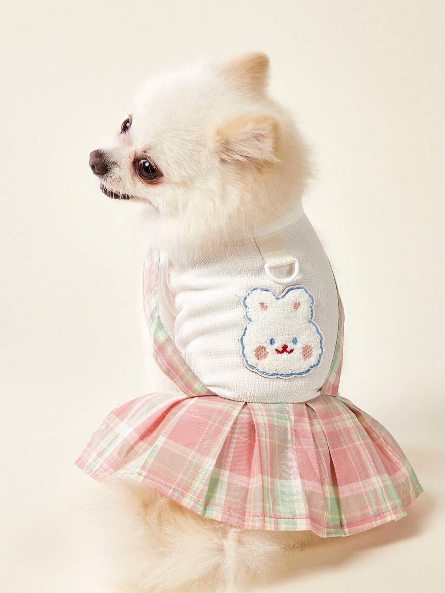 PETSIN Pink Sweet & Cute Cartoon Rabbit Pattern JK Style Lightweight Breathable Harness Dress/Skirt, Suitable For Cats & Dogs, Popular In Europe And US, Suitable For Spring & Summer ,Kawaii - Pink - View 1