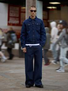 Musero 直筒牛仔裤，纽扣门襟，腰带环设计，适合春夏假日穿着 - 深色水洗藍 - 查看 6