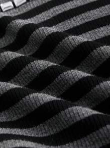 ROMWE J-Fashion Y2K 复古条纹水钻装饰修身女式 T 恤 - 黑色 - 查看 4