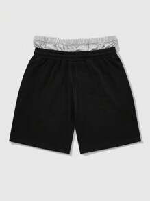 ROMWE MEN Street Life 男士时尚品牌全包水钻装饰抽绳腰休闲运动短裤，适合春夏季日常穿着 - 黑色 - 查看 2