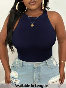 SHEIN PETITE CURVE Große Größen Lässiges, eng anliegendes weißes Trägershirt mit Rundhalsausschnitt und Off-Shoulder - marineblau - Übersicht 6