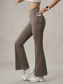 OutZeal 女式凉爽触感防晒交叉后腰喇叭运动裤健身日常休闲秋季 - 棕色 - 查看 7