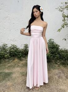 SHEIN 少女休闲简约舒适露背连衣裙 - 粉色 - 查看 5