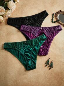 3 Packs Lace Patchwork French Terry Women's Briefs - Multicolor - View 1