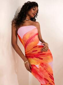 Opulessa Summer Beach Vacation Outfits Knitted Mesh Print Slim Fit Dress For Women,Birthday Dresses For Women,Club Outfits Women Sexy - Pink - View 1