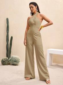 BY FELIZIA Elegant weiter Jumpsuit mit Rückenfrei-Kreuzträger in Unifarbe