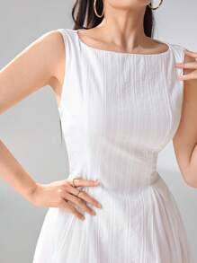 Heiryn Women's Summer Solid Color Round Neck Sleeveless Casual Short White Dress