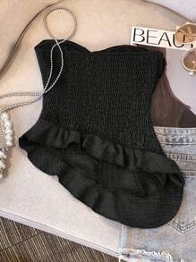 SHEIN Clasi 不对称荷叶边下摆优雅女式吊带背心 - 黑色 - 查看 2