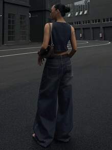 DAZY Women's Denim Vest And Pants 2-Piece Set, Spring/Summer - Navy Blue - View 6