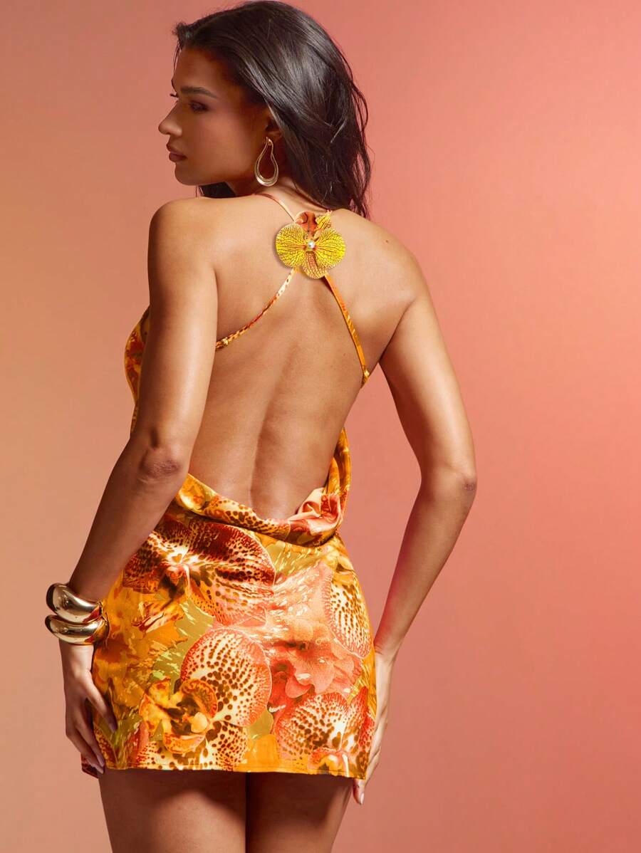 Hauture 女式全印花露背无袖休闲度假夏装