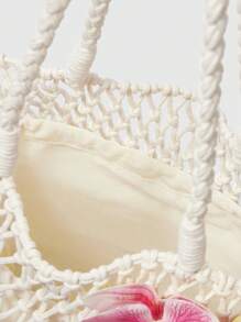 ROMWE Fairycore 1 套米色编织沙滩手提包及配件，时尚个性化海滩度假风格女士手提包（包含 1 个包和 1 套配件） - 米色 - 查看 6