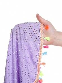 Tween Girl Tassel Decor Drawstring Waist Beach Cover Up Purple Beach Dress Tween Beach Dress Teen Beach Cover Up Kids Swim Cover Up - Purple - View 4