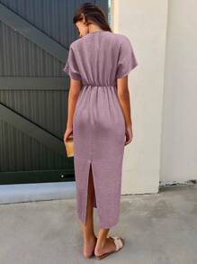 SHEIN LUNE Women's Elegant Solid Color Dress, Summer - Purple - View 2