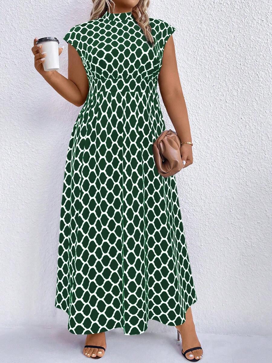 SHEIN Clasi Đầm Maxi Cổ Giả In Chấm Bi Plus Trang Phục Cho Nữ - Nhiều màu - Xem 1