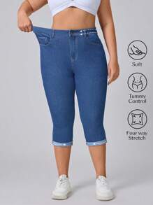 Flexra Plus Size Women Stretchable Blue Denim 7/8 Length Casual Pants  Summer Outfits For Women Festival Outfits  Women Clothing Casual Capri Jeans