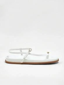 Solezae Nhẫn ngón chân thoải mái cho phụ nữ Sandal kim loại vàng màu trắng - trắng - Xem 3