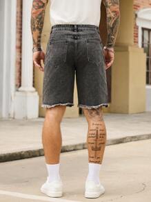 Manfinity Homme 男士休闲水洗边口袋牛仔短裤