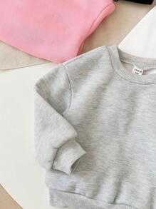 SHEIN 4-teiliges Set für Baby Mädchen, süße, einfarbige, mit Thermofutter gefütterte Langarm-Kapuzenpullover, vielseitig für Herbst/Winter