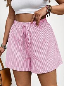 SHEIN VCAY Plus Size Women Loose Casual Elastic Waist Striped Shorts