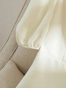 Modelyn Women's Elegant Solid Color Lantern Sleeve Blouse, Summer - Beige - View 3