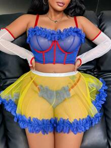 SHEIN 5pcs/Set Plus Size Sweet & Cute Colorblock Lingerie Set - Multicolor - View 6