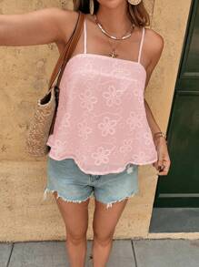 Vivid Eden 女士花卉提花休闲吊带背心 - 粉色 - 查看 3