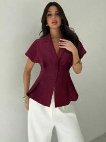 Firerie 女士时尚亚麻束腰短袖西装外套，休闲通勤，杏色，秋冬夏季