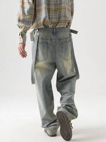 Chillumni Men's Casual Washed Ombre Denim Bib Overalls Men S Wide Leg Jeans - Light Wash - View 2