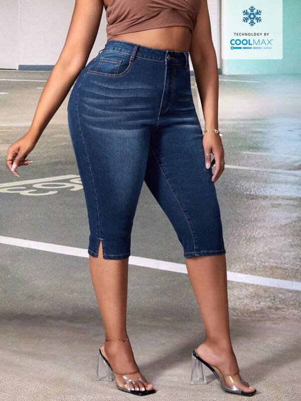 SHEIN SXY Plus Size Washed Slim Fit 7/8 Length Jeans