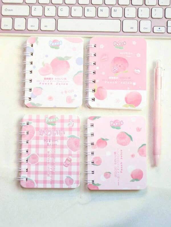 SHEIN 1 pieza Cuaderno espiral de 80 páginas tamaño A7 con líneas horizontales, apropiado para tomar notas (4 diseños aleatorios, 1 pieza) De vuelta a la escuela, cuaderno espiral, rayado, papel grueso para estudiantes, útiles escolares para la temporada de vuelta a clases
