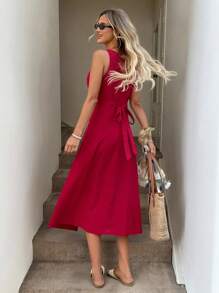SHEIN LUNE Vestido de verano elegante para mujer de talla grande, de un solo pecho, sin mangas y de cuello en U, de unicolor