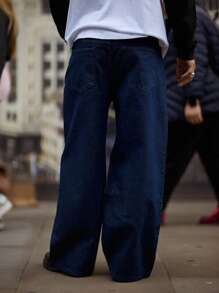 Musero 直筒牛仔裤，纽扣门襟，腰带环设计，适合春夏假日穿着 - 深色水洗藍 - 查看 4