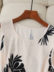 Franclia 夏季优雅植物印花无袖连衣裙 - 杏色 - 查看 8