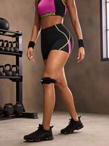 POWERISTA Powerista Women's Contrast Color High Waist Casual Fitness Sports Shorts