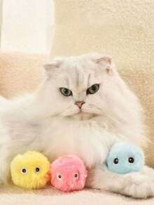 1pc/3pcs Squeak Ball Interactive Cat Plush Toy Ball - Cat Squeak Sound Training Toy - Fun Pet Toy Ball For Playing And Exercise, Cat Plush Ball, Cat Toy Ball, Interactive Indoor Cat Toy, Training Cat Toy - Multicolor - View 7