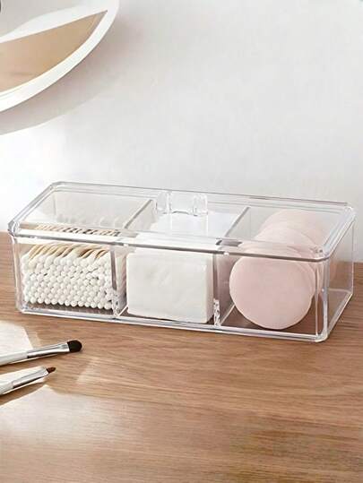 1 件化妆品收纳盒，简约透明 3 格化妆品容器，适用于家庭、假日海滩、浴室收藏、卧室收藏、母亲节礼物