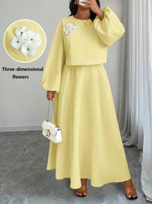 Elenzga Set da 2 pezzi da donna taglie forti, elegante gonna lunga a-line con collo plissettato e maniche a palloncino. Versatile per l'uso quotidiano, confortevole e adatta per occasioni diverse come Capodanno, festival musicali, San Valentino, Ringraziamento, Natale, Ognissanti, Pasqua, carnevale, raduni casual, vacanze al mare, picnic al parco, pendolarismo, shopping, ecc. Tessuto di qualità, design distintivo, molto attraente.