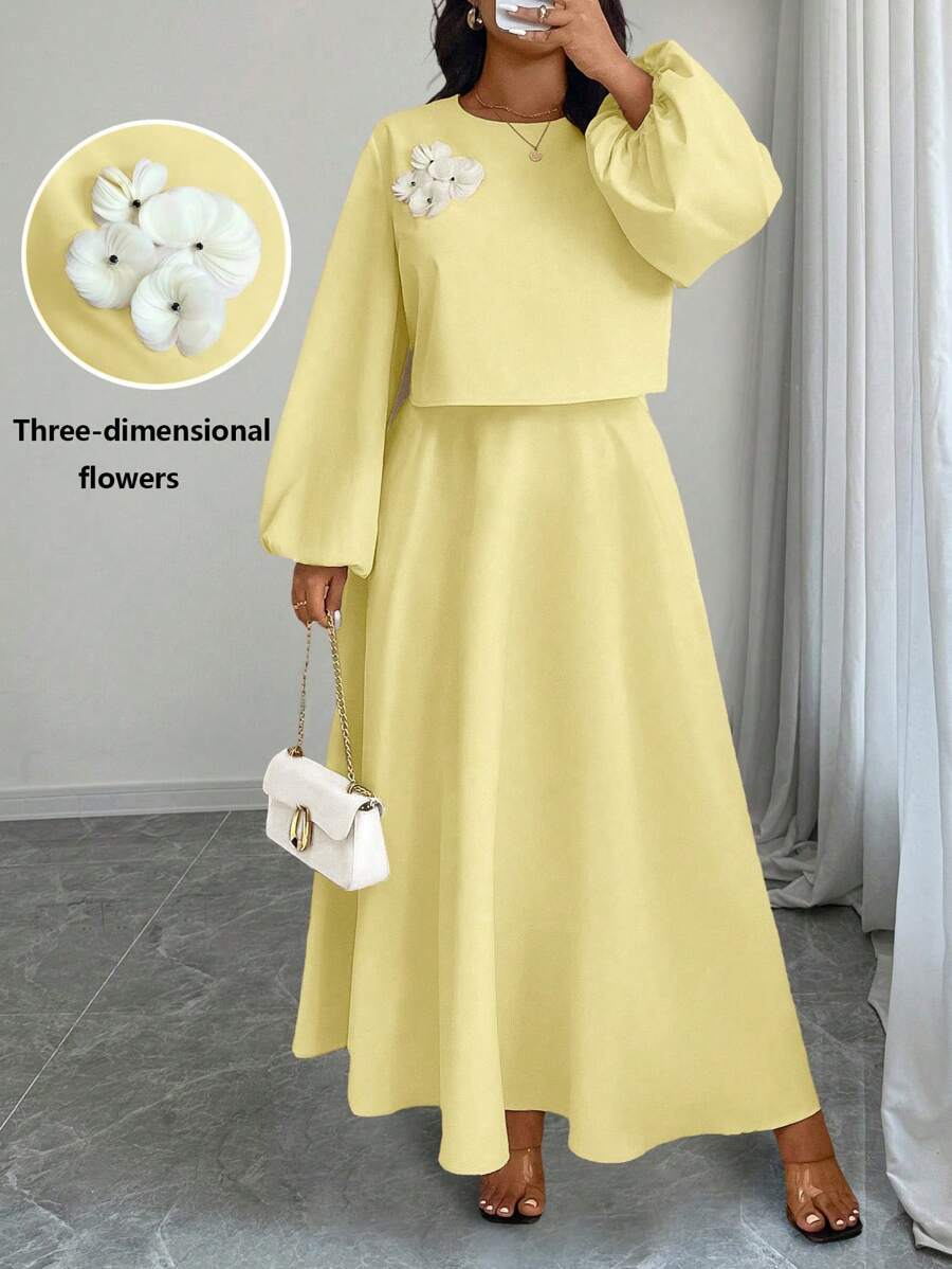 Elenzga Set da 2 pezzi da donna taglie forti, elegante gonna lunga a-line con collo plissettato e maniche a palloncino. Versatile per l'uso quotidiano, confortevole e adatta per occasioni diverse come Capodanno, festival musicali, San Valentino, Ringraziamento, Natale, Ognissanti, Pasqua, carnevale, raduni casual, vacanze al mare, picnic al parco, pendolarismo, shopping, ecc. Tessuto di qualità, design distintivo, molto attraente.
