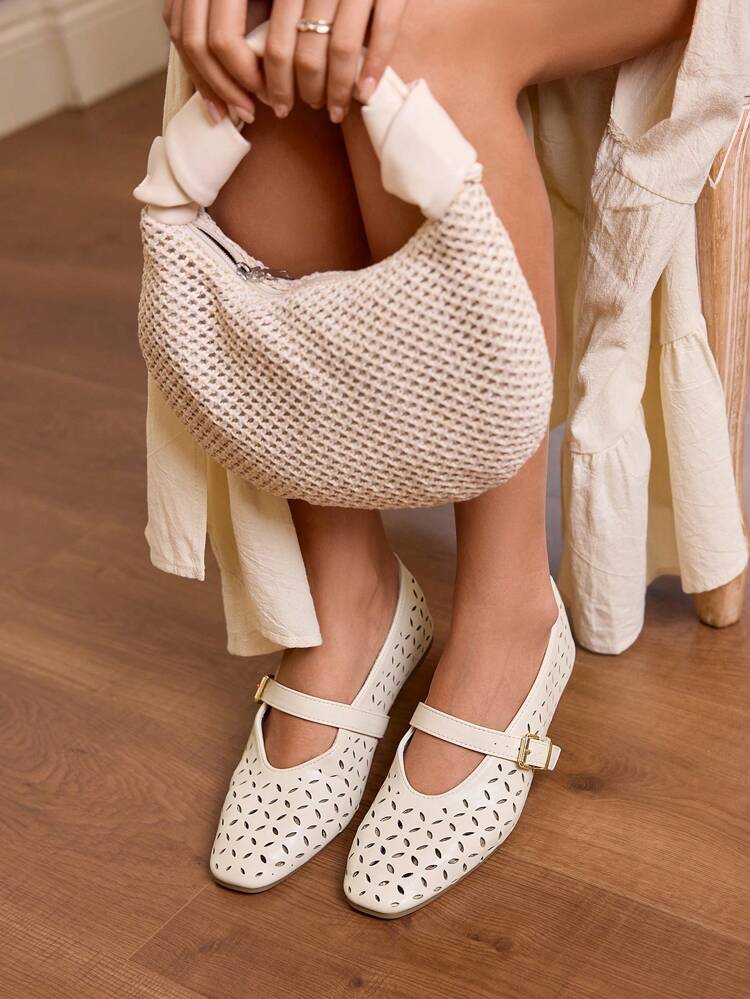 CUCCOO CHICEST Round-Toe Comfortable Mary Jane Retro Simple Laser-Cut Pattern Women Flat Shoes For Summer Elegant Flats Summer Shoes Summer Break Easter For Christmas Elegant Shoes Wedding Shoes Summer Shoes Bride Shoes