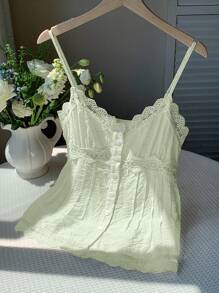 Comfortcana Áo hai dây ren vá màu xanh bạc hà dành cho nữ, mùa hè - Màu xanh Bạc hà - Xem 8