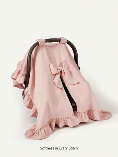 Cozy Pixies 1 pieza de cubierta decorativa para cochecito de bebé de gasa rosa con volantes de encaje y lazo, protección solar, antipolvo, a prueba de viento y de insectos, adecuada para uso en exteriores en primavera y verano